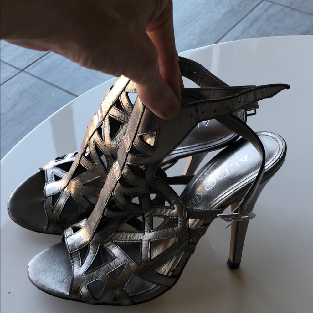 ALDO silver strapped heels